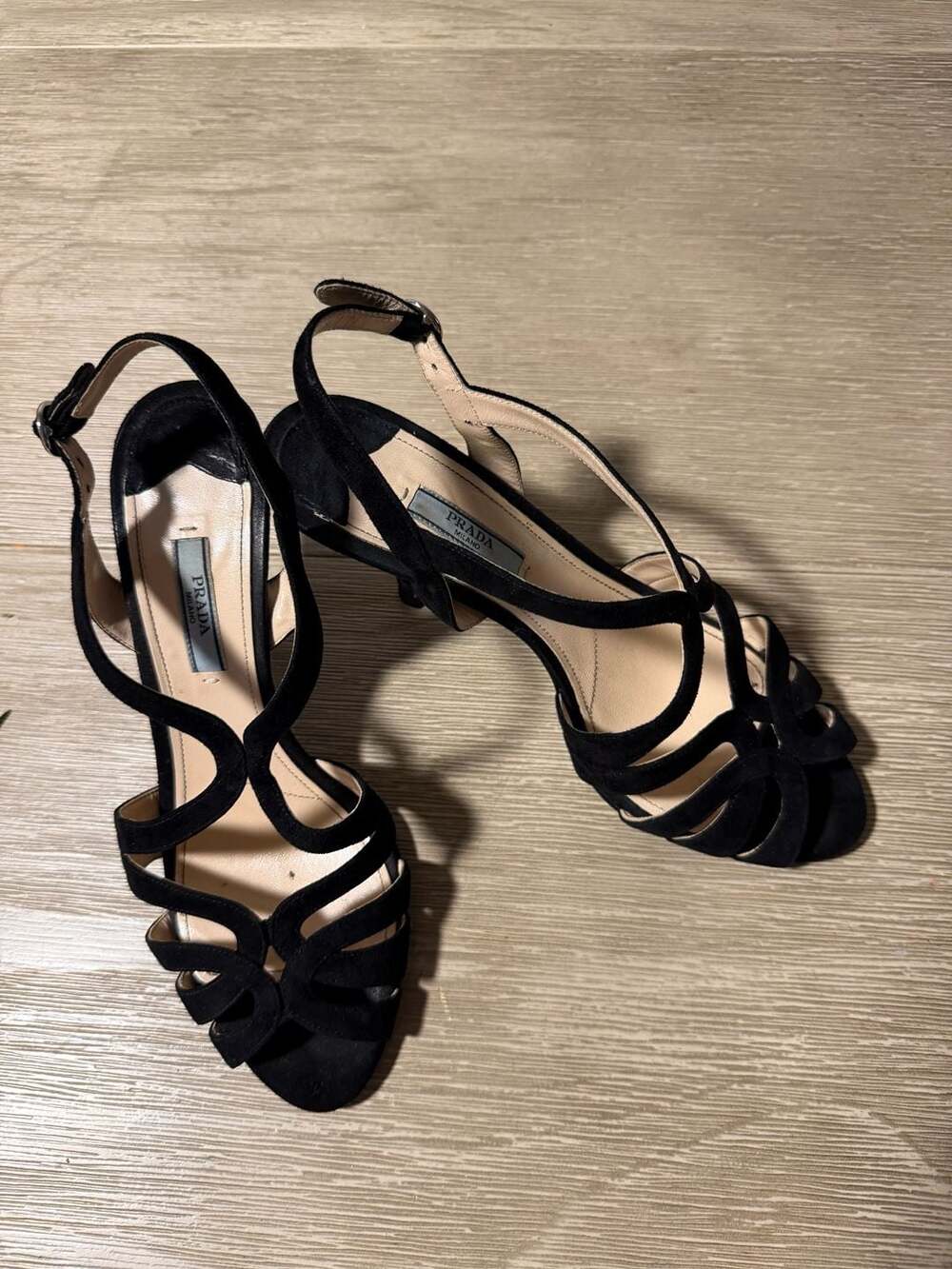 Prada Black Suede Strappy Slingback Heels Size 38.5 - Picture 2 of 6